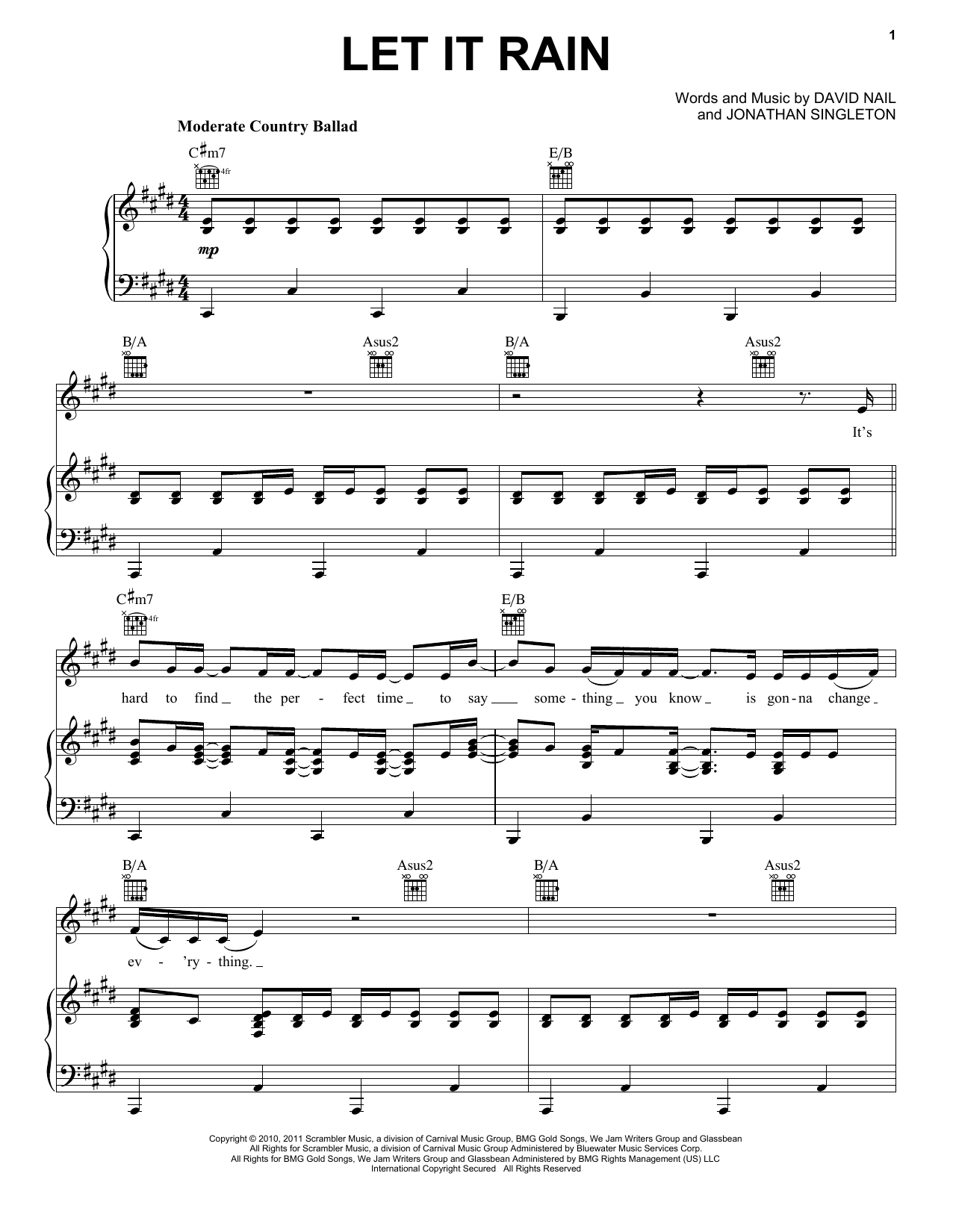 David Nail Let It Rain sheet music notes and chords arranged for Piano, Vocal & Guitar Chords (Right-Hand Melody)