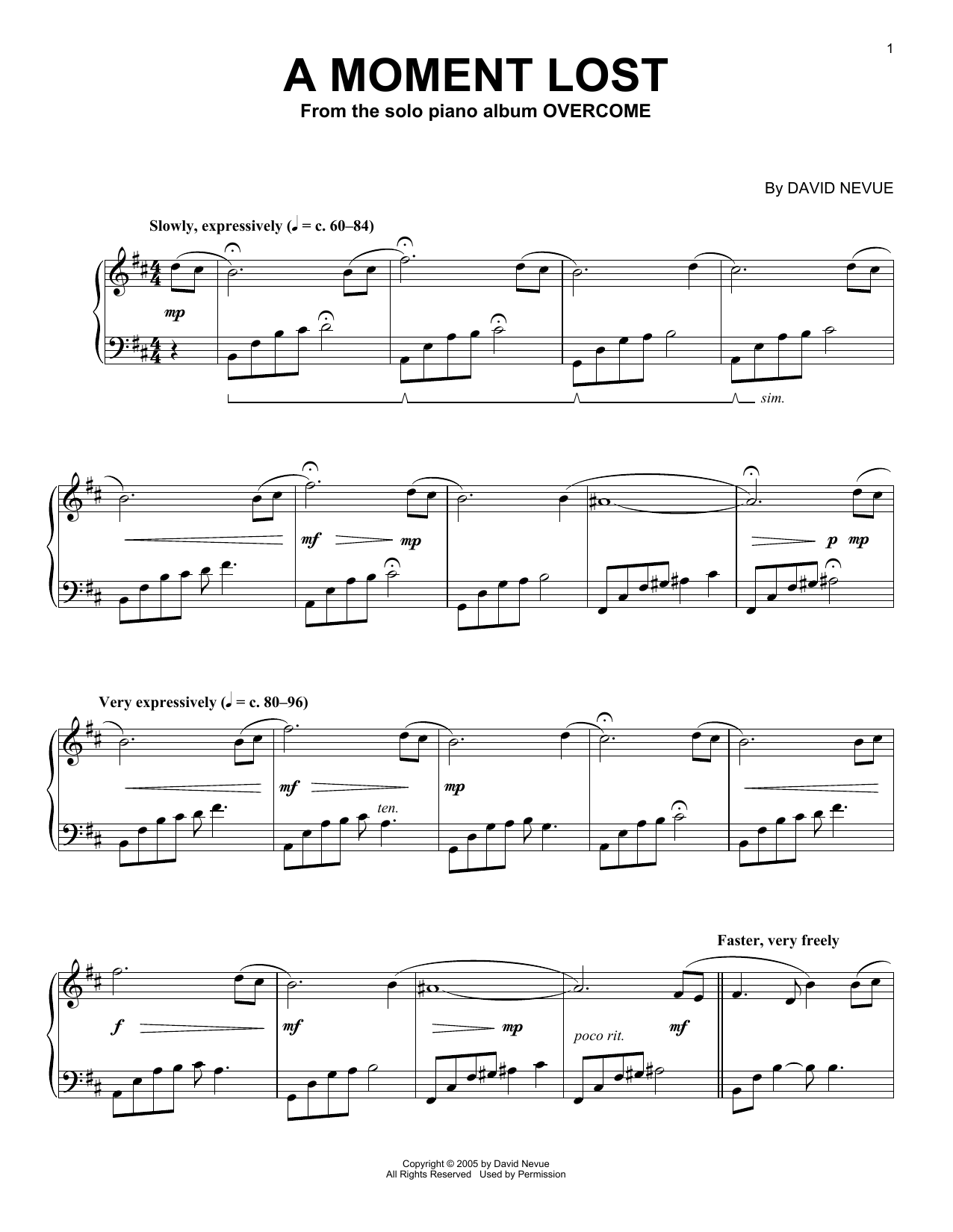 David Nevue A Moment Lost sheet music notes and chords arranged for Easy Piano