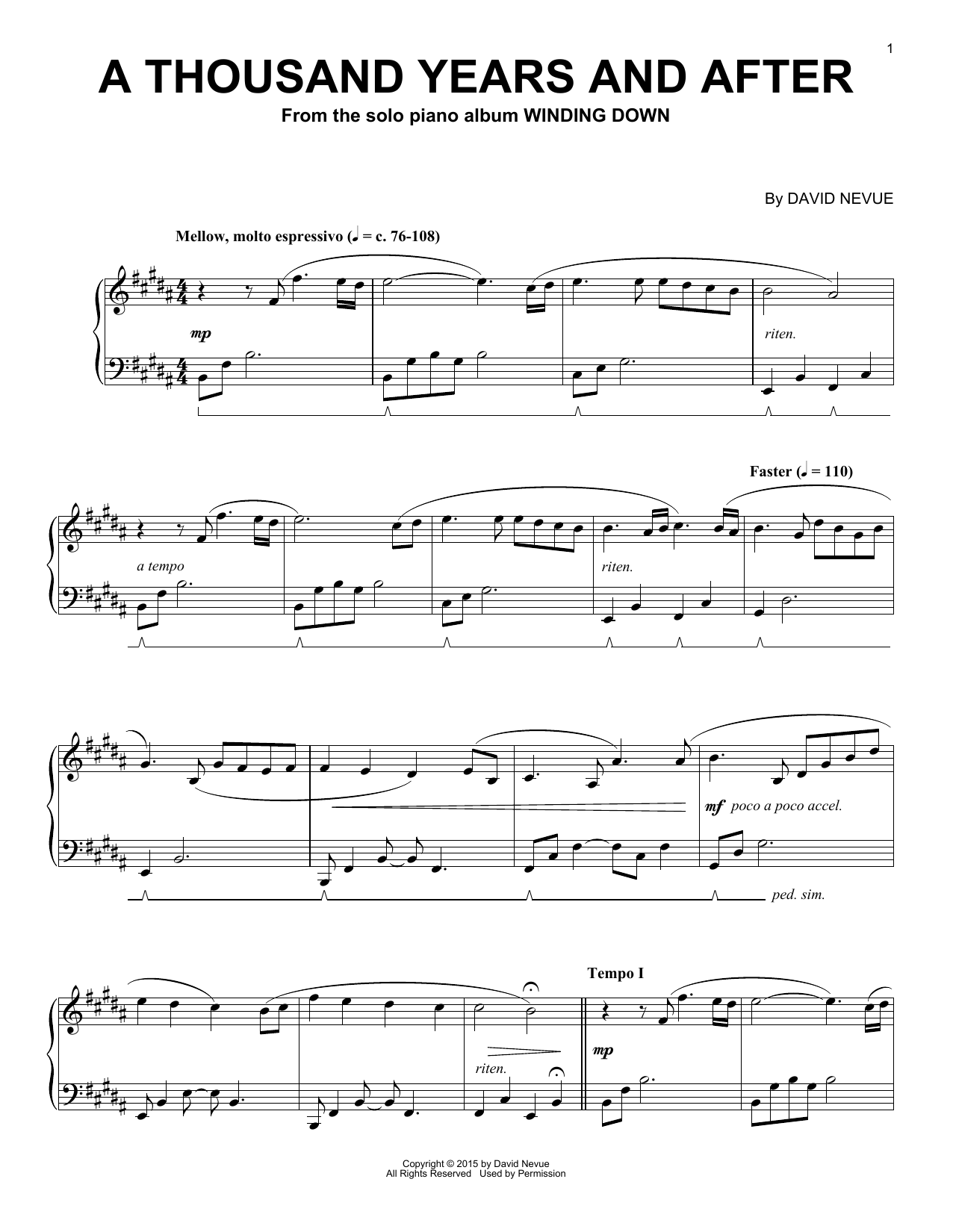David Nevue A Thousand Years And After sheet music notes and chords arranged for Piano Solo
