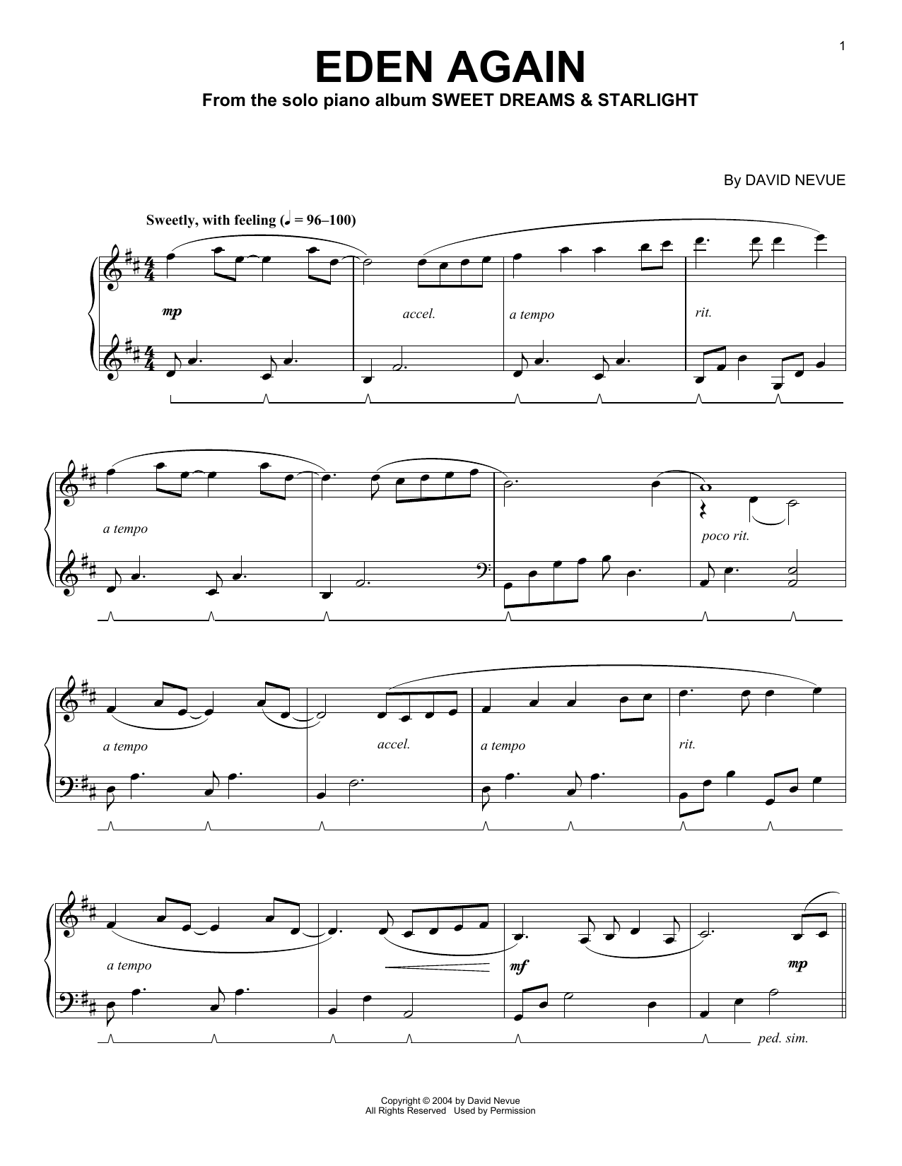 David Nevue Eden Again sheet music notes and chords arranged for Piano Solo