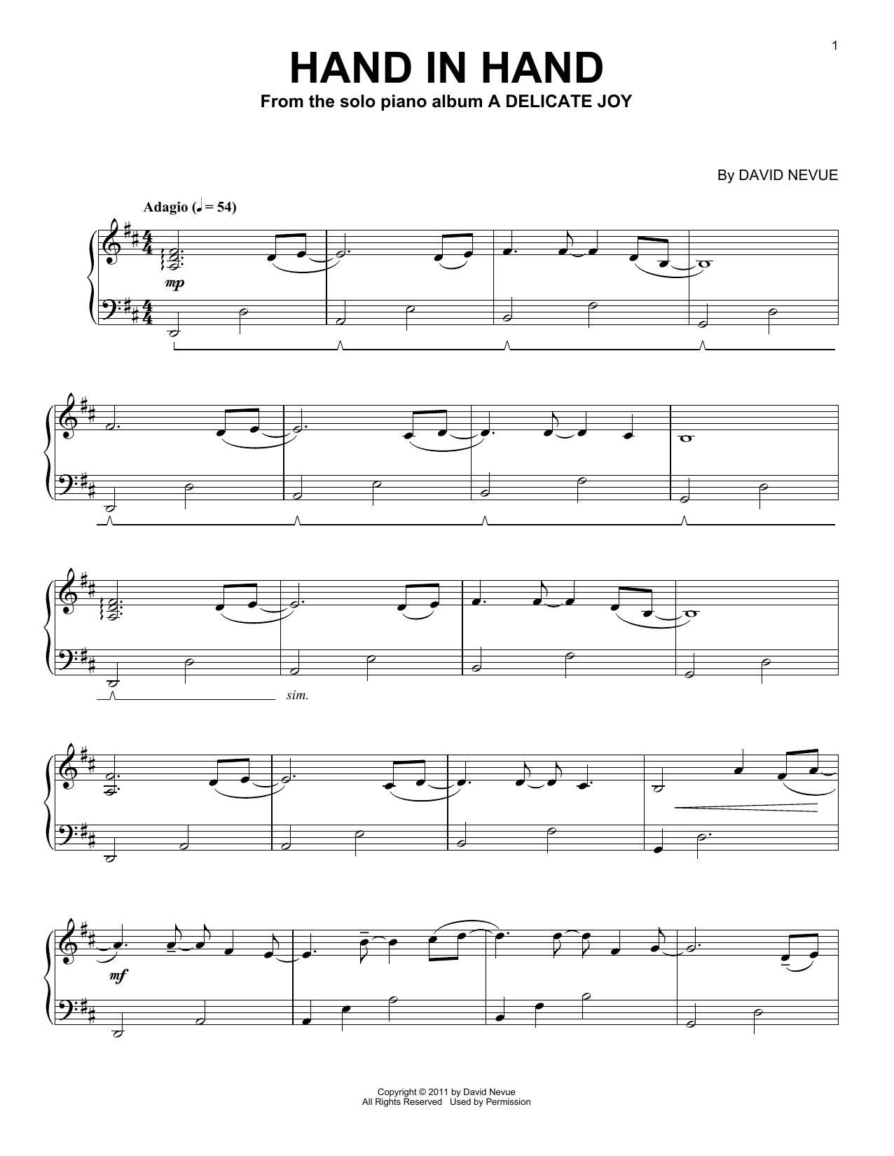 David Nevue Hand In Hand sheet music notes and chords arranged for Piano Solo