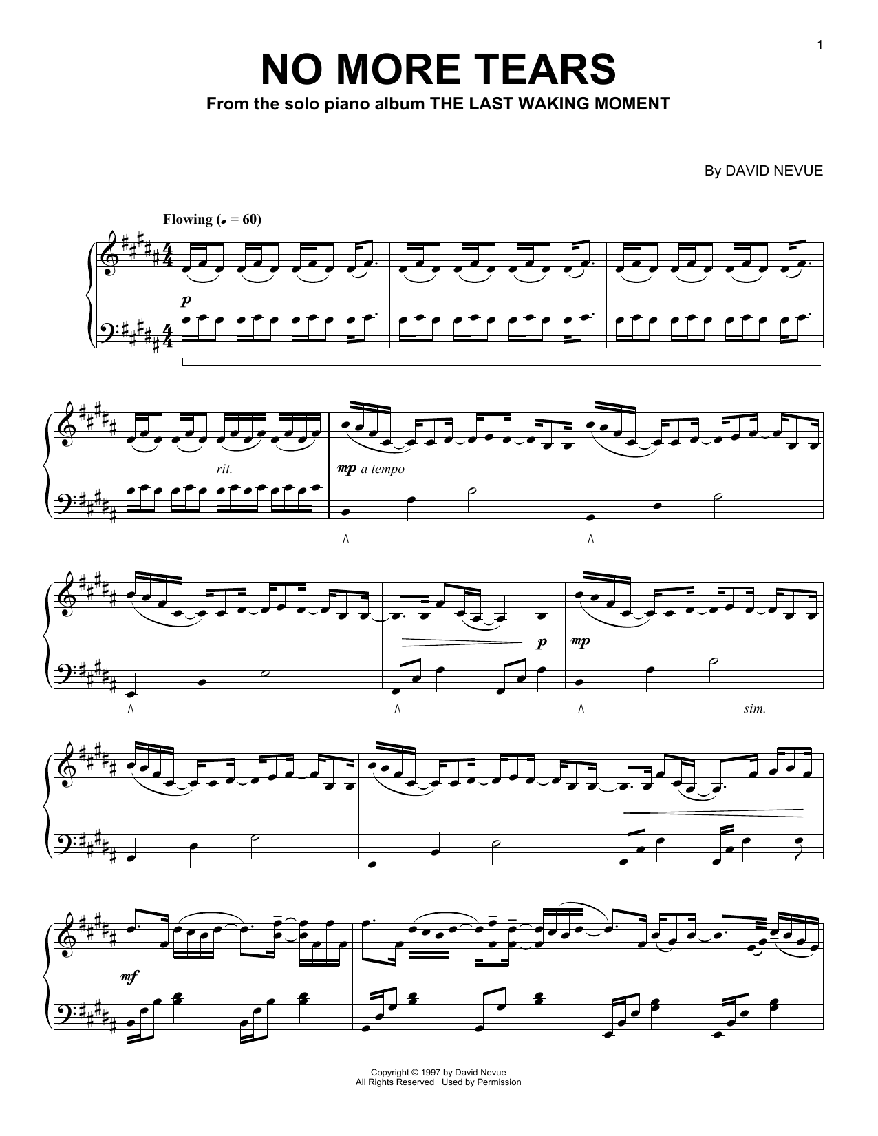 David Nevue No More Tears sheet music notes and chords arranged for Piano Solo