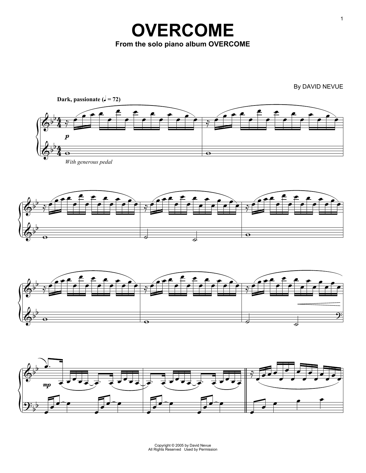 David Nevue Overcome sheet music notes and chords arranged for Piano Solo