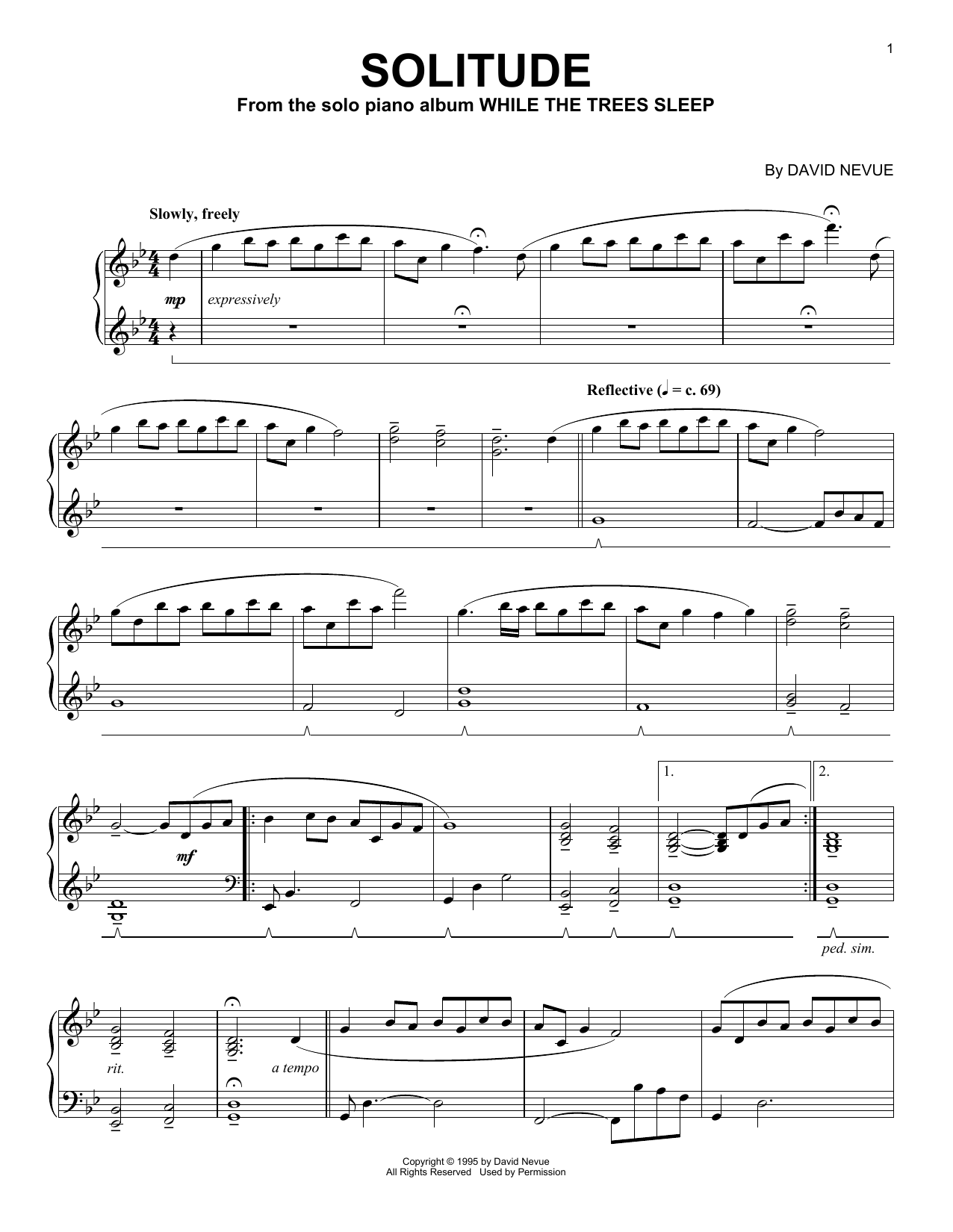 David Nevue Solitude sheet music notes and chords arranged for Piano Solo