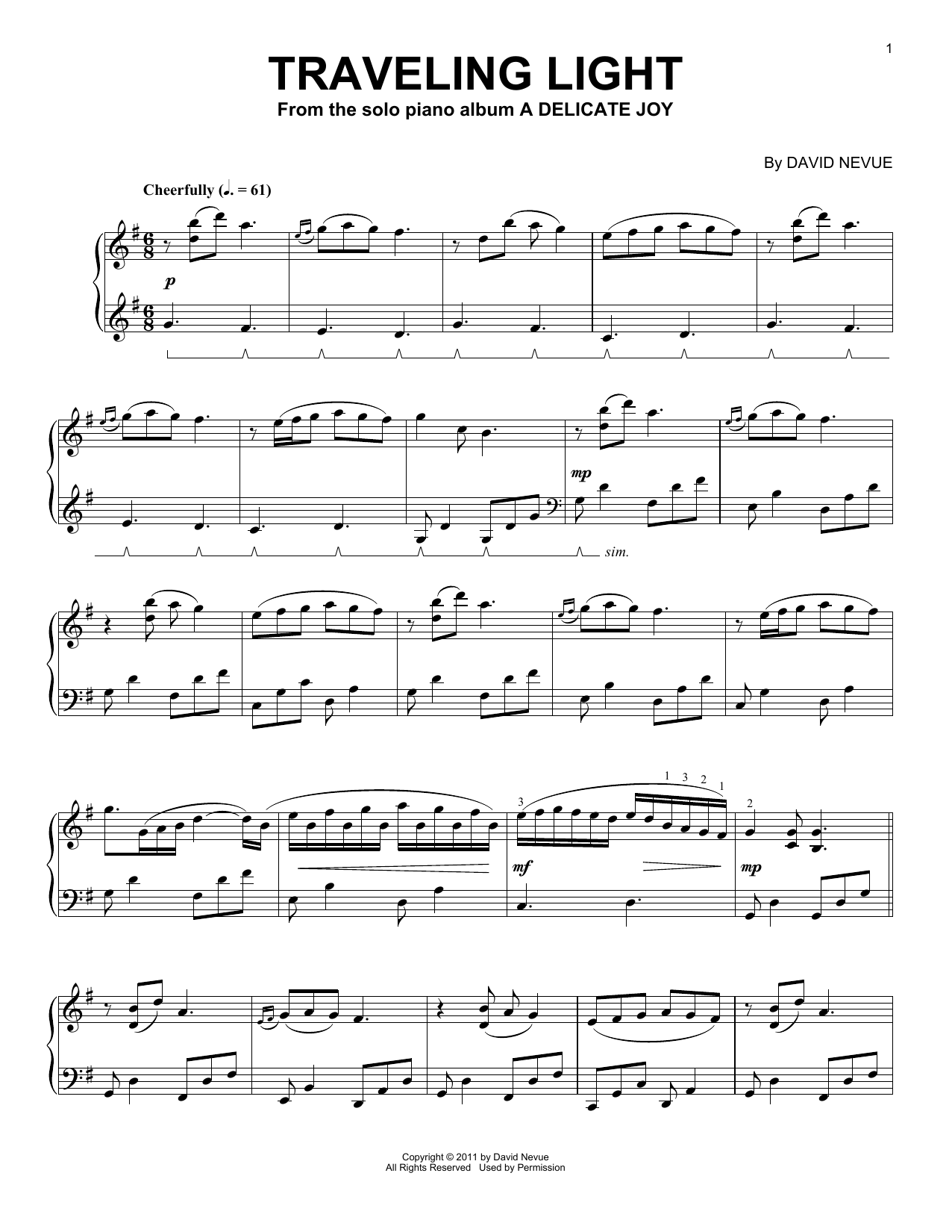 David Nevue Traveling Light sheet music notes and chords arranged for Piano Solo