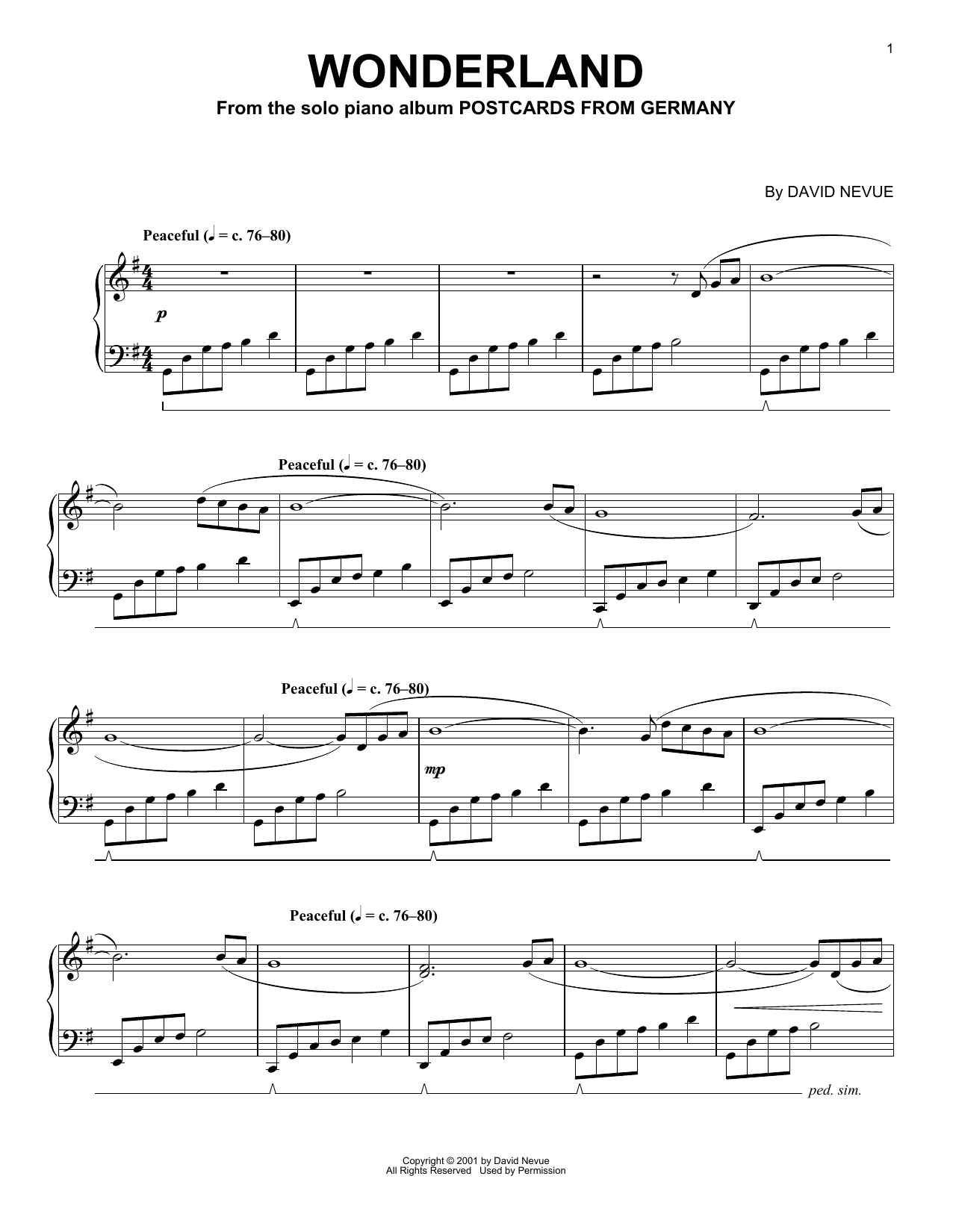 David Nevue Wonderland sheet music notes and chords arranged for Piano Solo