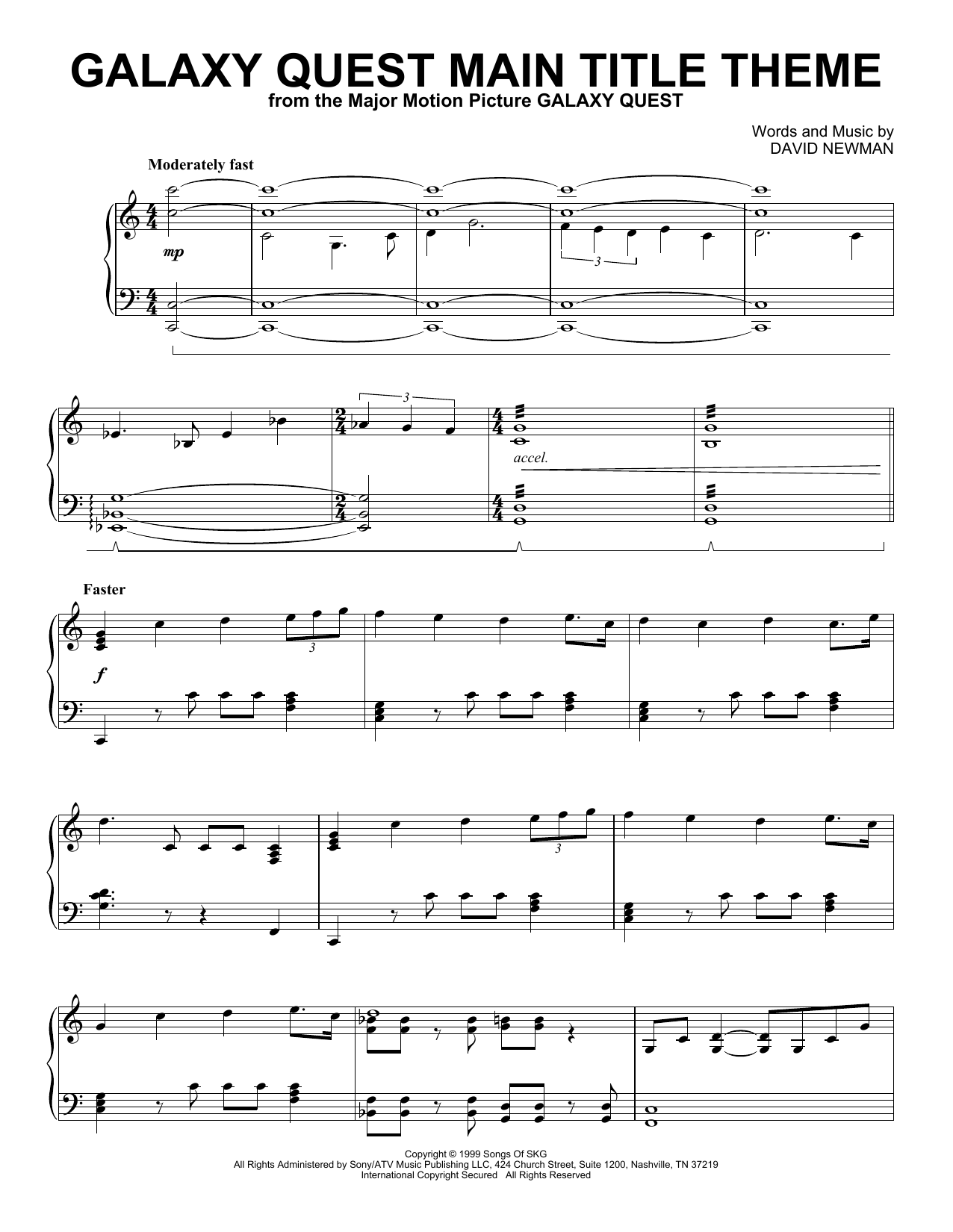 David Newman Galaxy Quest Main Title Theme sheet music notes and chords arranged for Piano Solo