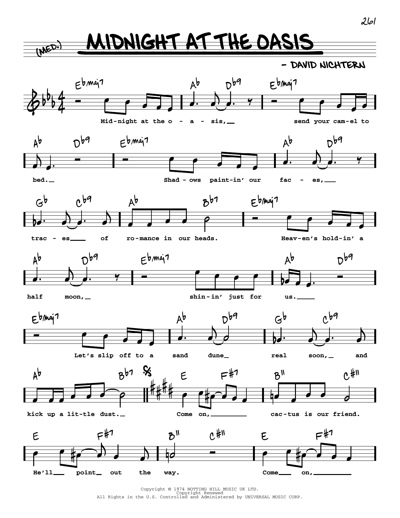 David Nichtern Midnight At The Oasis (High Voice) sheet music notes and chords arranged for Real Book – Melody, Lyrics & Chords