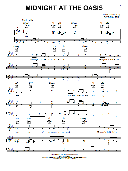 David Nichtern Midnight At The Oasis sheet music notes and chords arranged for Piano, Vocal & Guitar Chords (Right-Hand Melody)