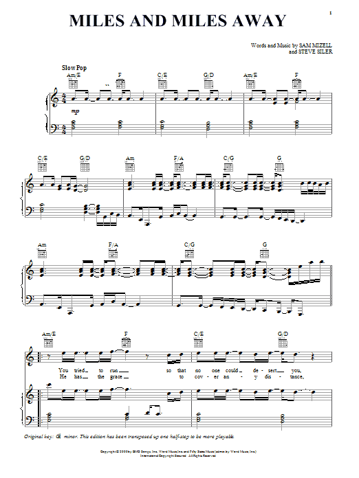 David Phelps Miles And Miles Away sheet music notes and chords arranged for Piano, Vocal & Guitar Chords (Right-Hand Melody)