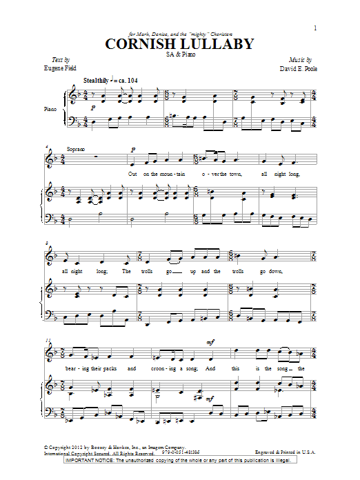 David Poole Cornish Lullaby sheet music notes and chords arranged for 2-Part Choir