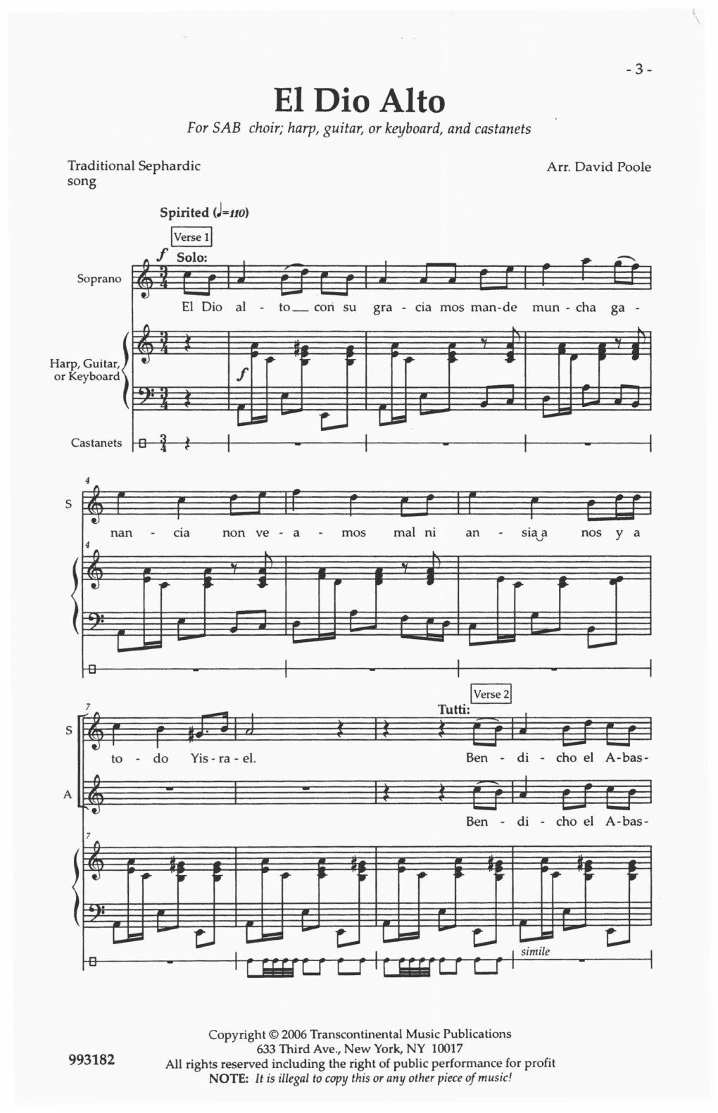 David Poole El Dio Alto sheet music notes and chords arranged for SAB Choir