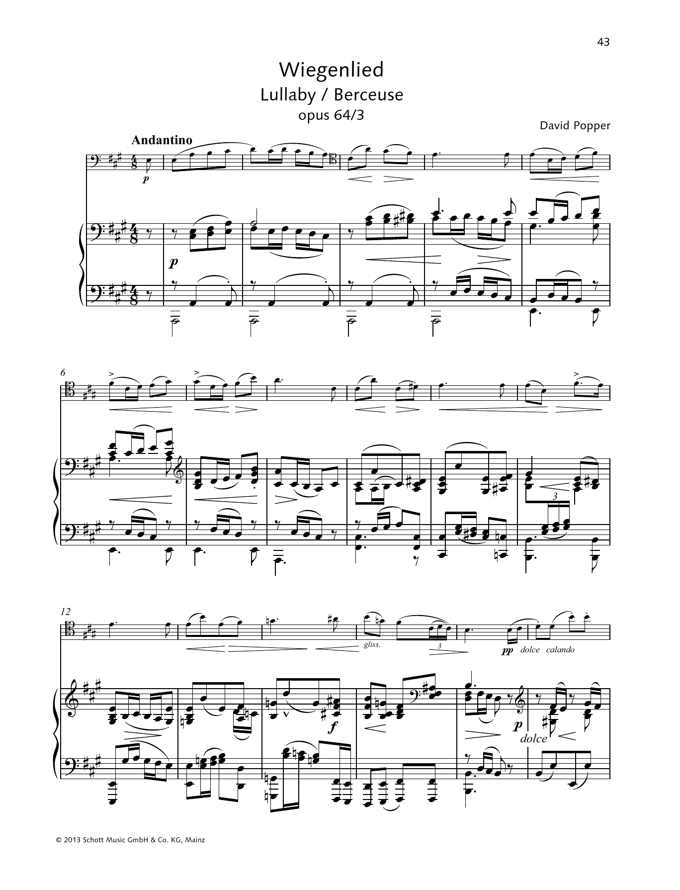 Dávid Popper Lullaby sheet music notes and chords arranged for String Solo