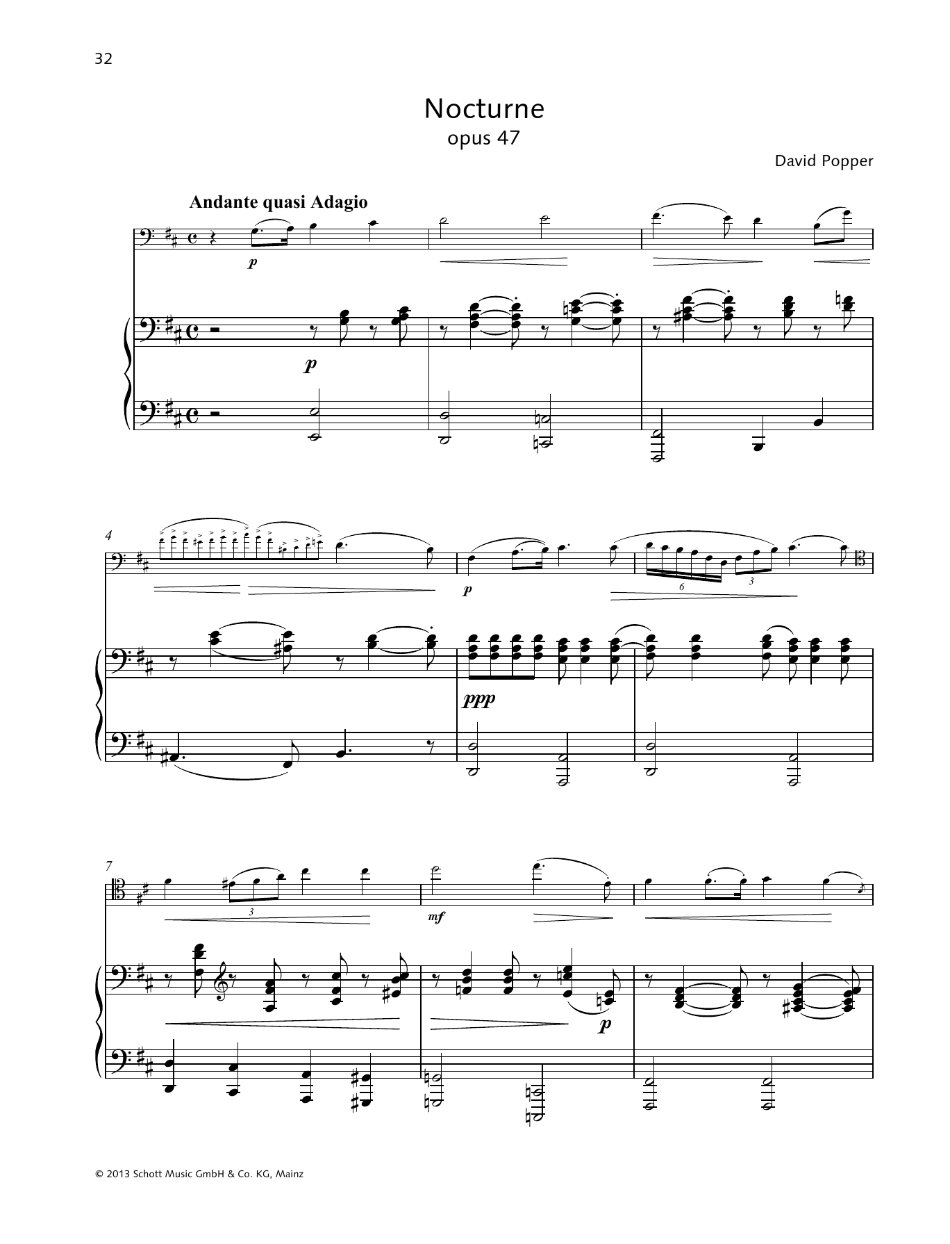 Dávid Popper Nocturne sheet music notes and chords arranged for String Solo
