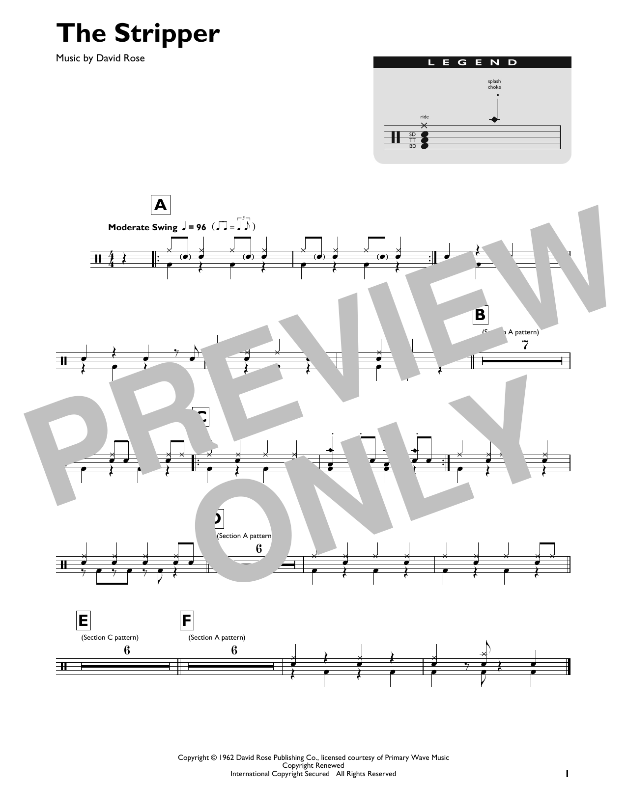 David Rose The Stripper sheet music notes and chords arranged for Drum Chart