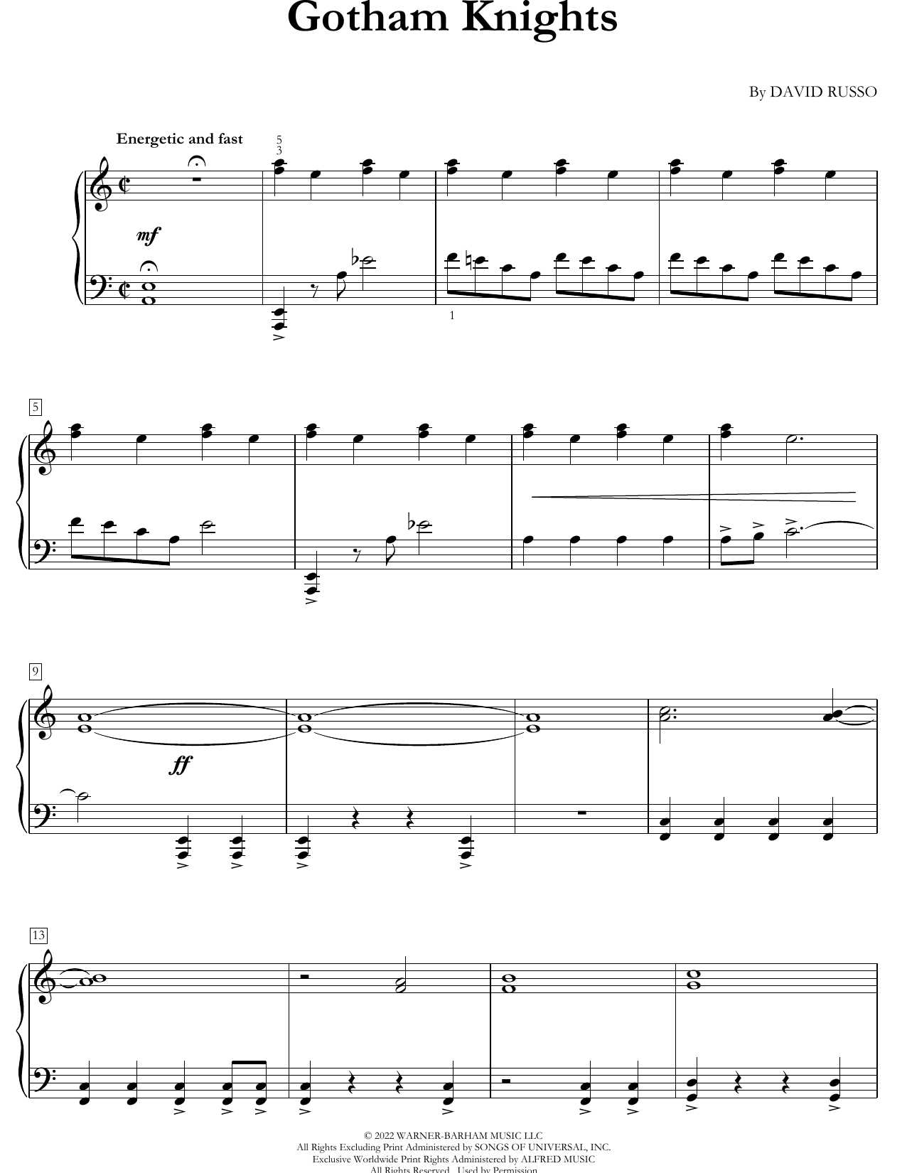David Russo Gotham Knights sheet music notes and chords arranged for Easy Piano Solo