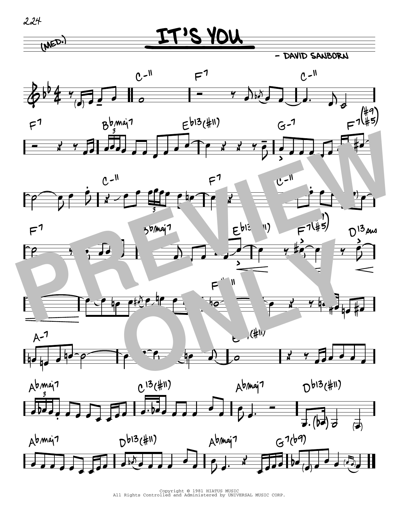 David Sanborn It's You sheet music notes and chords arranged for Real Book – Melody & Chords