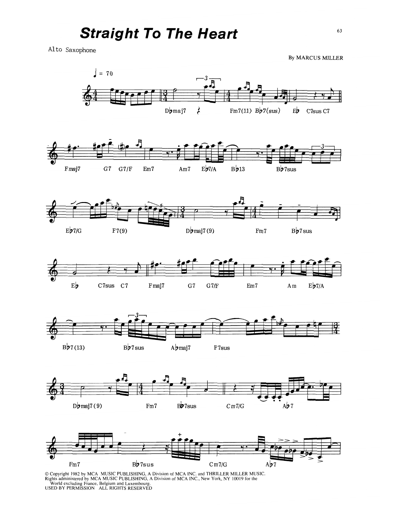David Sanborn Straight To The Heart sheet music notes and chords arranged for Alto Sax Transcription