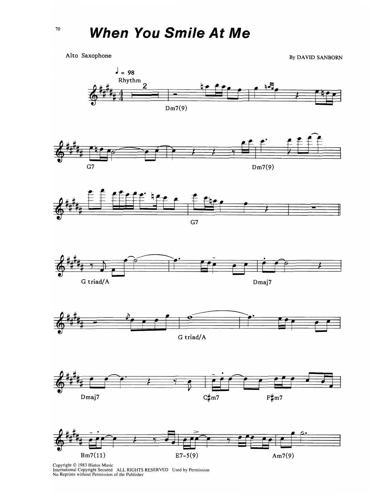 David Sanborn When You Smile At Me sheet music notes and chords arranged for Alto Sax Transcription