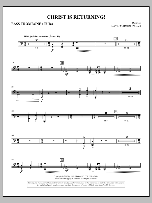 David Schmidt Christ Is Returning! - Bass Trombone/Tuba sheet music notes and chords arranged for Choir Instrumental Pak