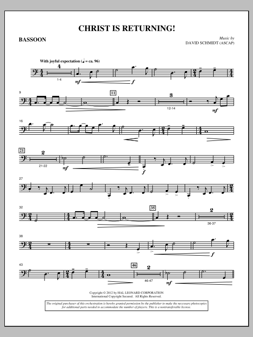 David Schmidt Christ Is Returning! - Bassoon sheet music notes and chords arranged for Choir Instrumental Pak