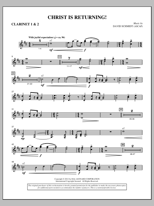 David Schmidt Christ Is Returning! - Bb Clarinet 1,2 sheet music notes and chords arranged for Choir Instrumental Pak