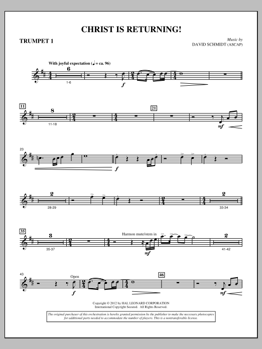 David Schmidt Christ Is Returning! - Bb Trumpet 1 sheet music notes and chords arranged for Choir Instrumental Pak