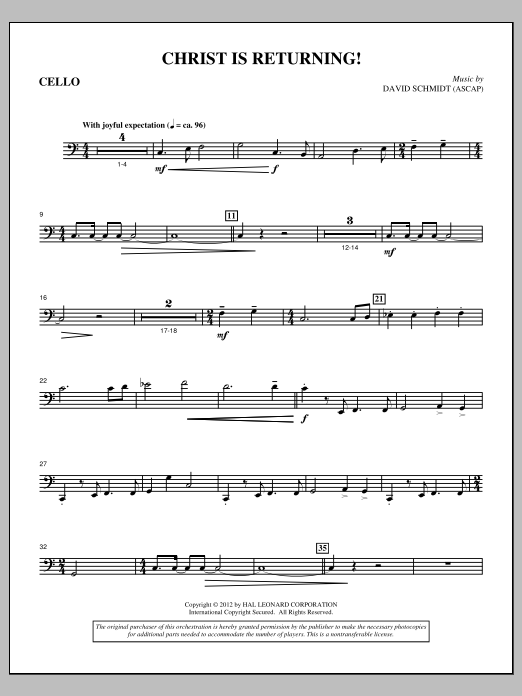 David Schmidt Christ Is Returning! - Cello sheet music notes and chords arranged for Choir Instrumental Pak