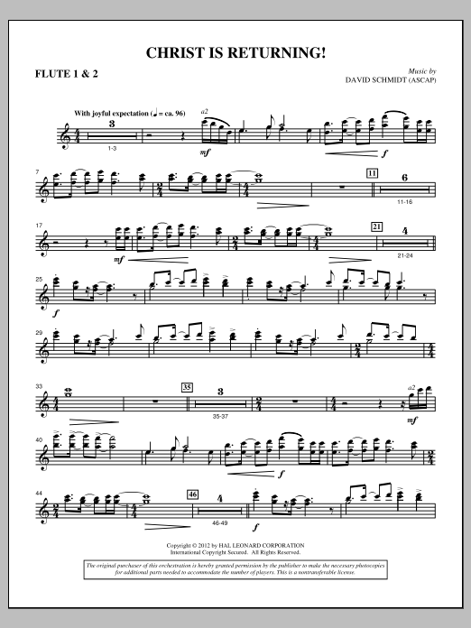 David Schmidt Christ Is Returning! - Flute 1 & 2 sheet music notes and chords arranged for Choir Instrumental Pak