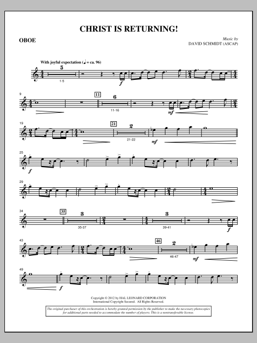 David Schmidt Christ Is Returning! - Oboe sheet music notes and chords arranged for Choir Instrumental Pak