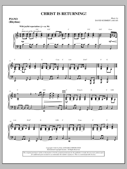 David Schmidt Christ Is Returning! - Rhythm Piano sheet music notes and chords arranged for Choir Instrumental Pak
