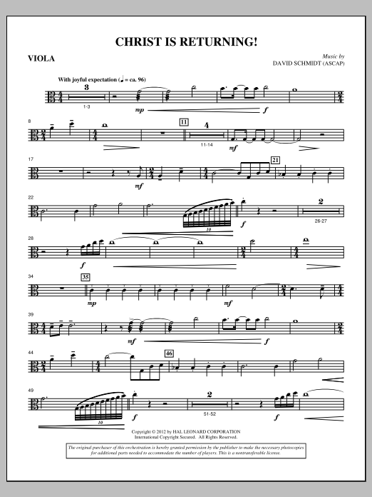 David Schmidt Christ Is Returning! - Viola sheet music notes and chords arranged for Choir Instrumental Pak