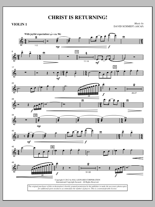 David Schmidt Christ Is Returning! - Violin 1 sheet music notes and chords arranged for Choir Instrumental Pak