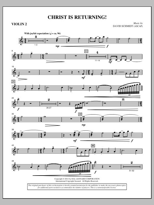 David Schmidt Christ Is Returning! - Violin 2 sheet music notes and chords arranged for Choir Instrumental Pak