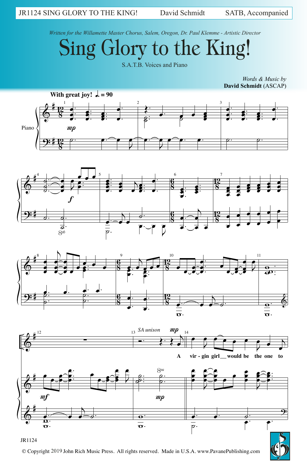 David Schmidt Sing Glory To The King sheet music notes and chords arranged for SAB Choir