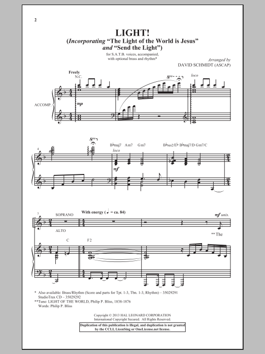 David Schmidt The Light Of The World Is Jesus sheet music notes and chords arranged for SATB Choir