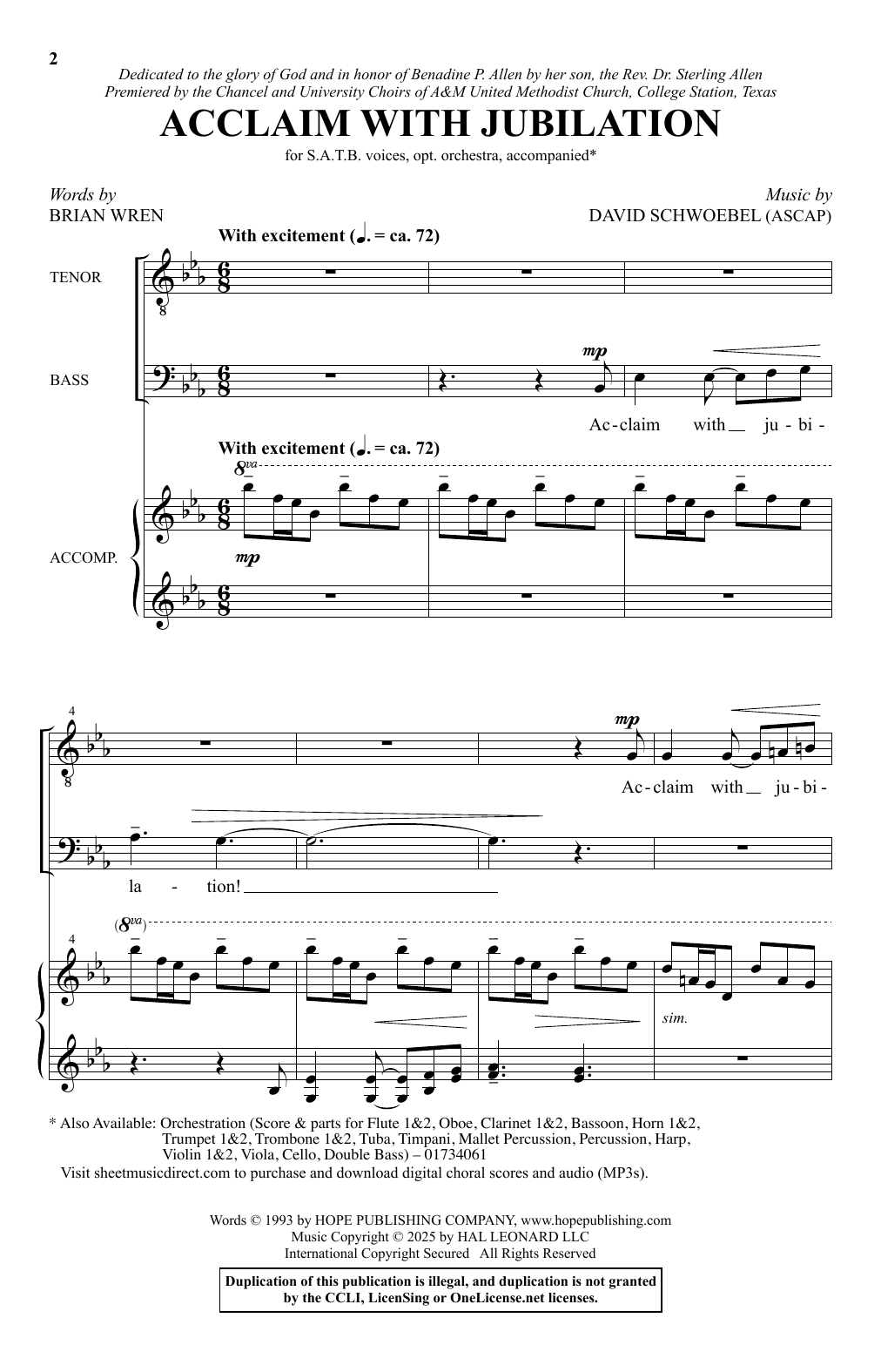 David Schwoebel Acclaim With Jubilation sheet music notes and chords arranged for SATB Choir