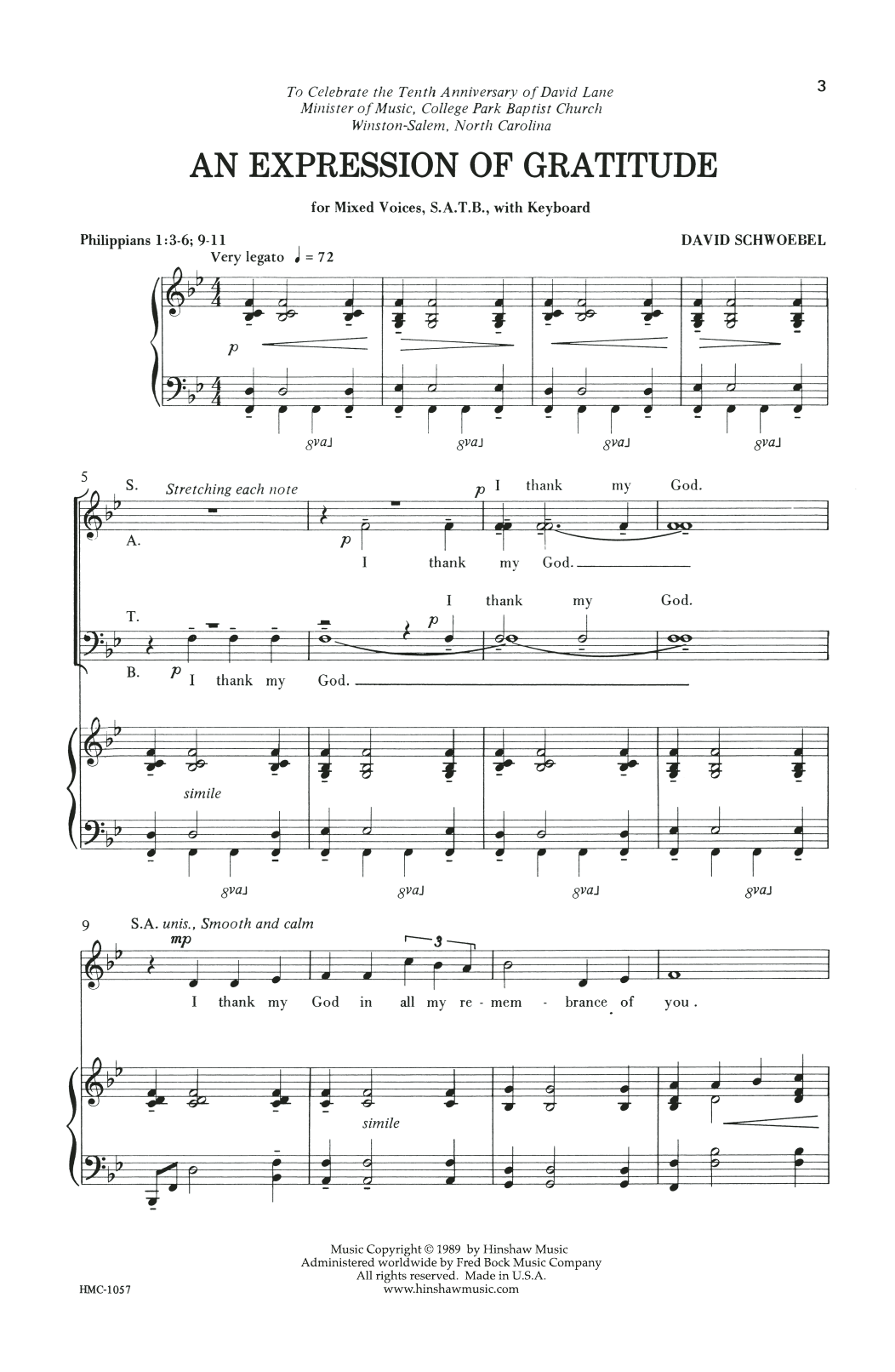 David Schwoebel An Expression Of Gratitude sheet music notes and chords arranged for SATB Choir