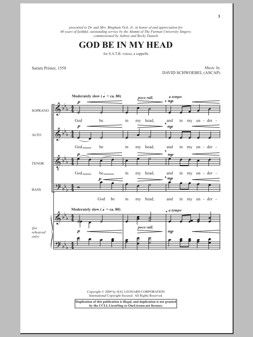 David Schwoebel God Be In My Head sheet music notes and chords arranged for SATB Choir