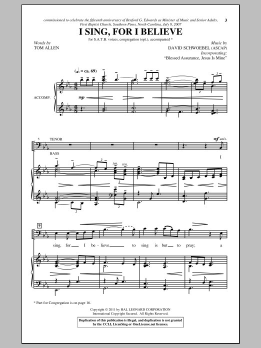 David Schwoebel I Sing, For I Believe sheet music notes and chords arranged for SATB Choir