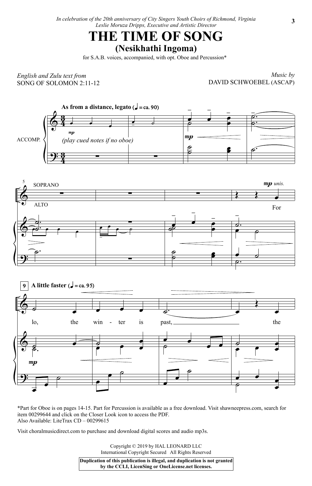 David Schwoebel The Time Of Song (Nesikhathi Ingoma) sheet music notes and chords arranged for SAB Choir