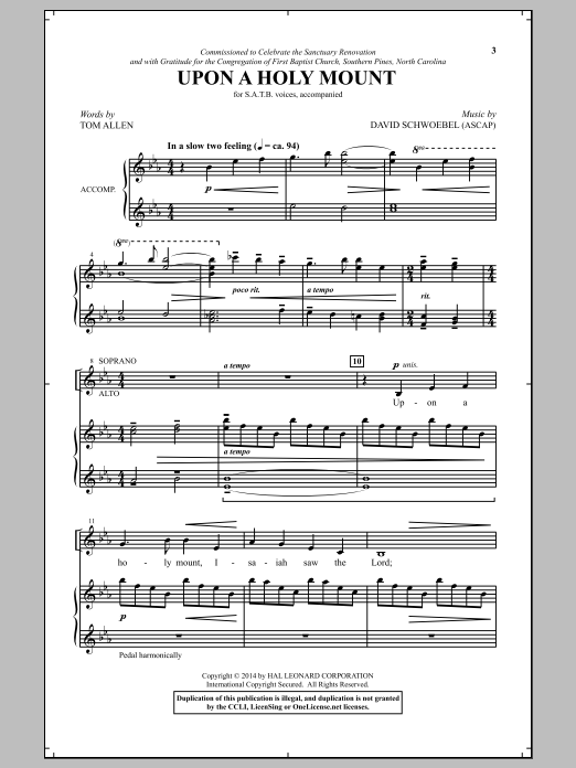 David Schwoebel Upon A Holy Mount sheet music notes and chords arranged for SATB Choir