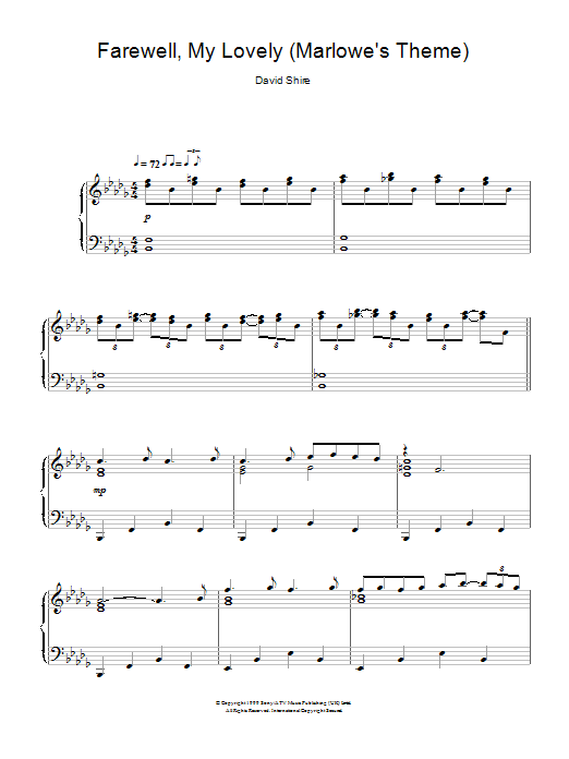 David Shire Farewell, My Lovely (Marlowe's Theme) sheet music notes and chords arranged for Piano Solo