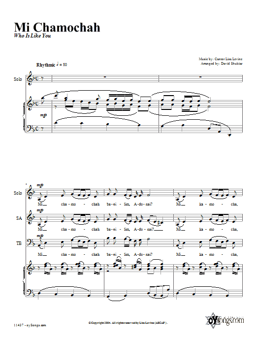 David Shukiar Mi Chamocha sheet music notes and chords arranged for 2-Part Choir