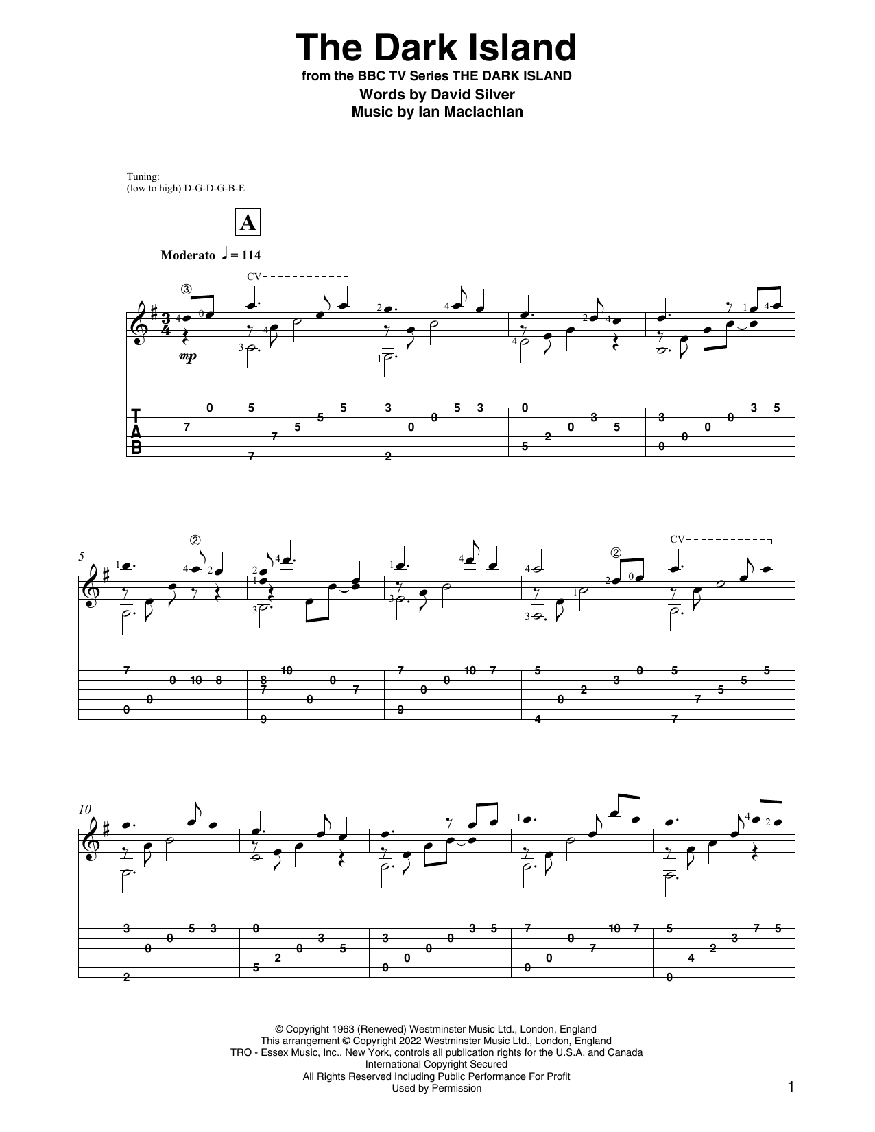 David Silver The Dark Island (from the BBC Series The Dark Island) (arr. David Jaggs) sheet music notes and chords arranged for Solo Guitar