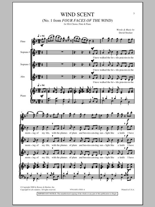David Stocker Wind Scent sheet music notes and chords arranged for SSA Choir