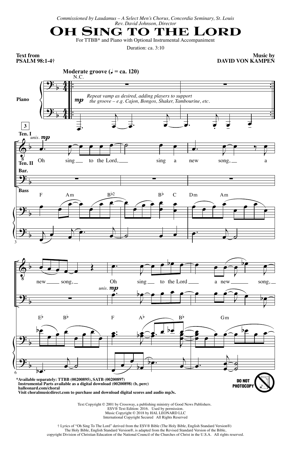David Von Kampen Oh Sing To The Lord sheet music notes and chords arranged for SATB Choir