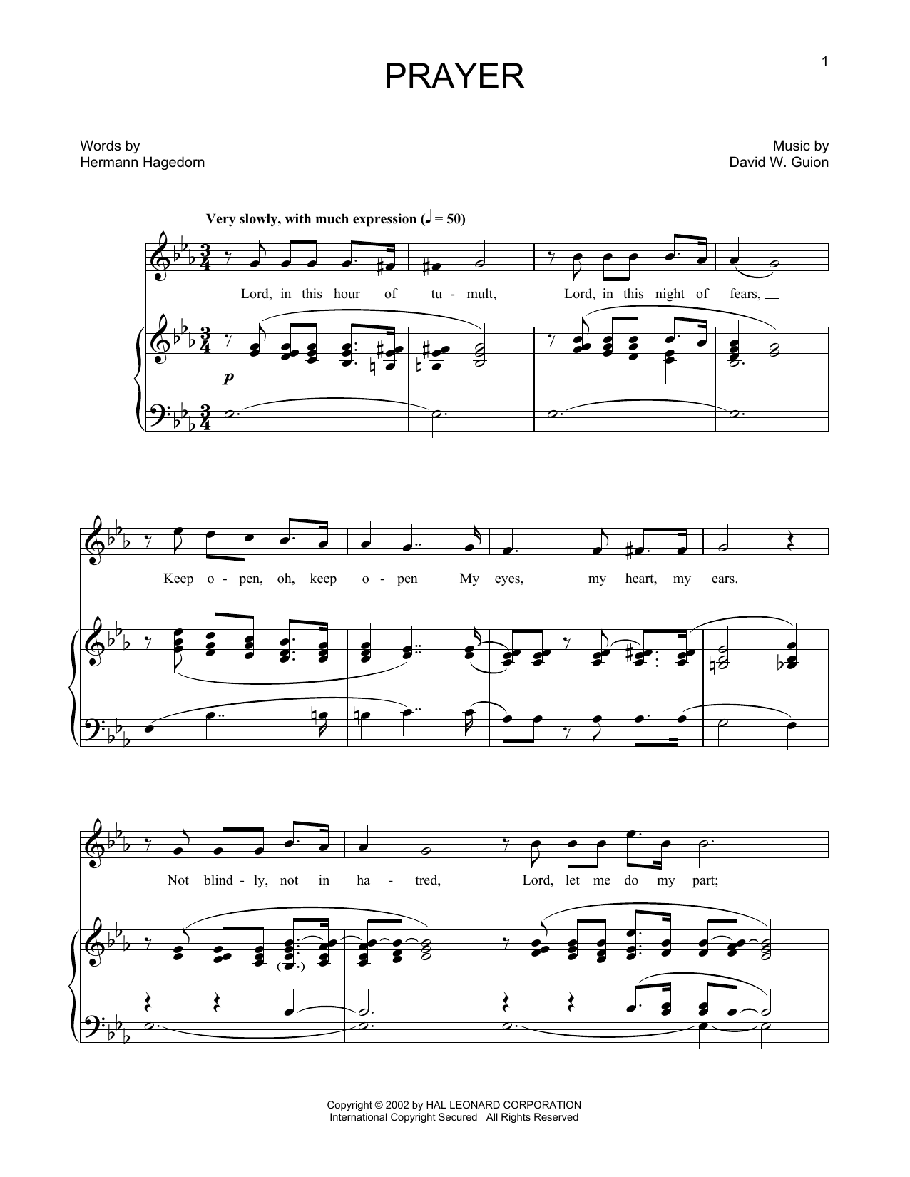 David W. Guion and Hermann Hagedorn Prayer (arr. Joan Frey Boytim) sheet music notes and chords arranged for Piano & Vocal