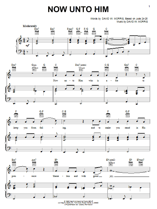 David W. Morris Now Unto Him sheet music notes and chords arranged for Piano, Vocal & Guitar Chords (Right-Hand Melody)