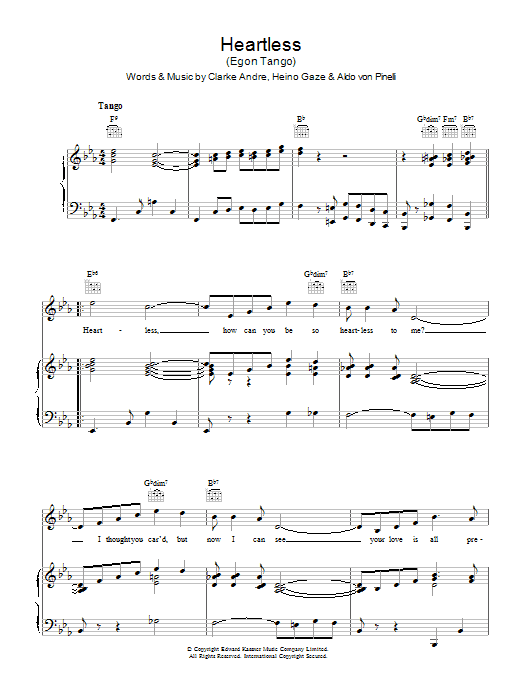 David Whitfield Heartless (Egon Tango) sheet music notes and chords arranged for Piano, Vocal & Guitar Chords